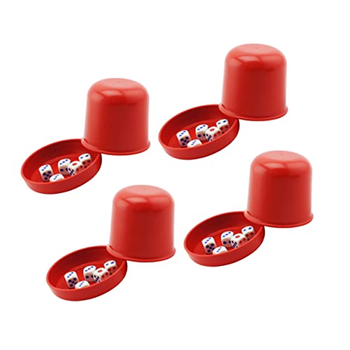HANABASS Set Da 4 Tazze Per Dadi Spesse Antiscivolo Con Base, Con 5 Dadi Rossi, Tazze Anti-imbroglio Resistenti Agli Urti Per Giochi Divertenti Ktv e Serate Tra Amici