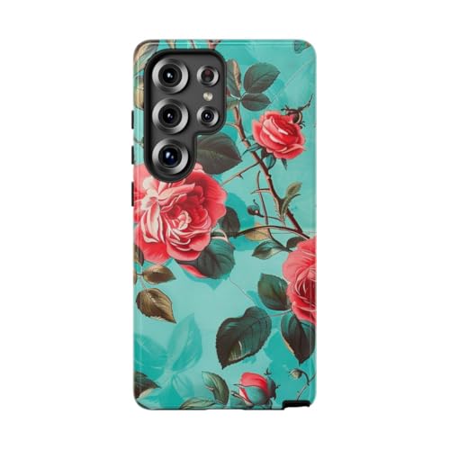 Coque Samsung S25 Ultra rigide avec roses rouges turquoise