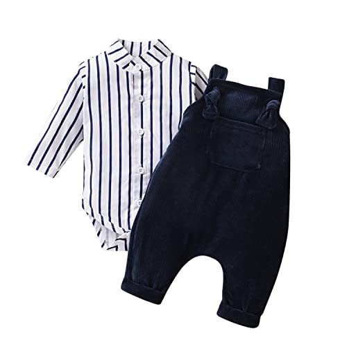 Image of Unutiylo Baby Boys Clothes for Gentleman Outfits,Toddler Overalls Baby Suspender Pants and Bodysuit Romper