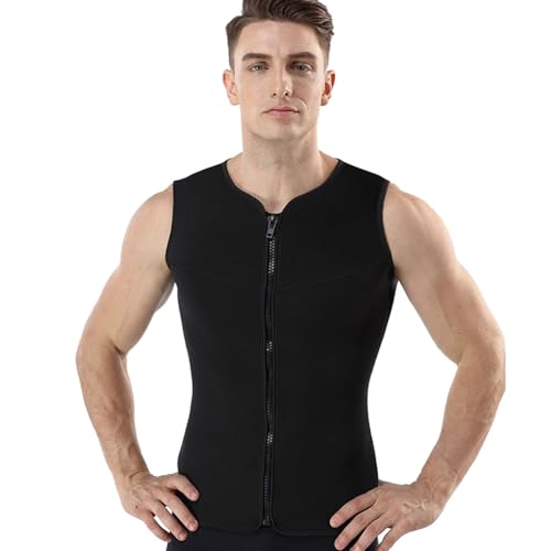 TOVCHEI Traje De Neopreno De 3 Mm, Chaleco para Hombre, Cremallera Frontal, Protección Solar Cálida, Traje De Buceo De Neopreno Anti-UV para Surf, Natación, Lancha Motora,Black a,L
