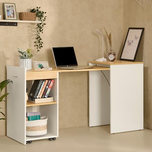 Image of Green Soul Kyoto XL Foldable Study Table with Space-Saving Design, Expansive Tabletop, Storage Shelves, Ideal for Study, Bedroom, or Home Office (White Oak) Installation Provided