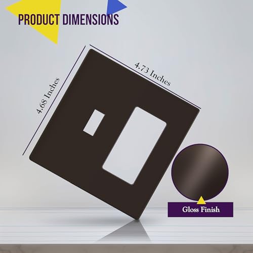 Image of ENERLITES Combination Toggle Light Switch /Decorator Light Switch Plate, Double Switch Wall Plate, Standard Size 2-Gang 4.68 inch x 4.73 inch, Polycarbonate Thermoplastic, Gloss Finish, SI881131-BR, Brown