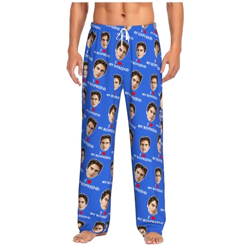 LucBuy Pijamas Personalizados con Foto de Cara, Pijamas Novedosos para Hombre Mujer Pareja, Ropa de Casa con Cintura Elástica y Cordón Ajustable, Regalos Divertidos para Cumpleaños Aniversarios (A5)