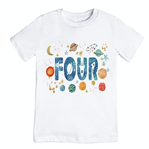Space Four Birthday shirt Birthday boy Shirt astronaut 4th Birthday Party reaching 4 the moon birthday outfit rocket 4th Birthday Shirt