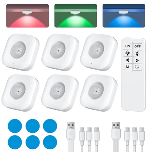 GODENBA RGB Puck Lights with Remote Control, Rechargeable Under Cabinet & Closet Lights, 1500mAh...