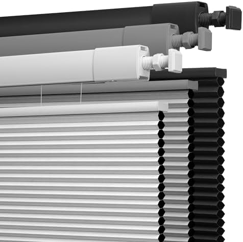 Boolegon No Drill No Tools Cellular Shades Top Down Bottom Up Honeycomb Blinds Blackout Cordless Window Blinds Easy to Install Cellular Shade for Windows,Blackout-White,Custom Size