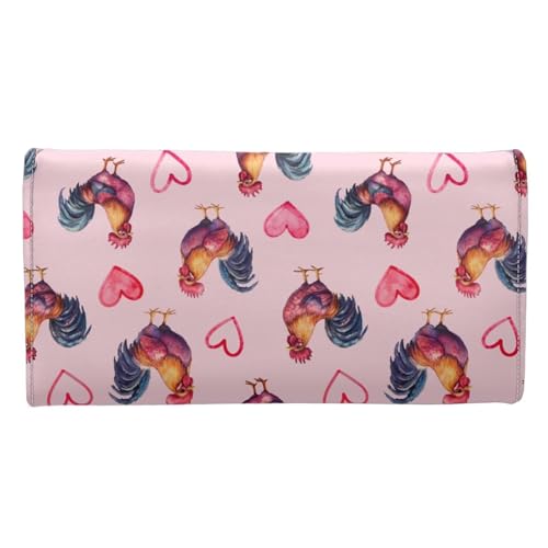 Image of AFPANQZ Rooster Heart Leather Wallets for Women RFID Blocking Checkbook Wallet with Cit Card Slots, Women's Leather Purse Large Capacity PU Purses with Zipper