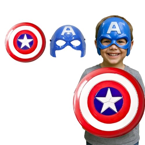 Image of WANNA PARTY Superhero Combo Set- Cpt. America Shield with Strap and Superhero Captain's Mask for Little Captain's fans, Lil Heroes Superhero Party for Kids Cosplay