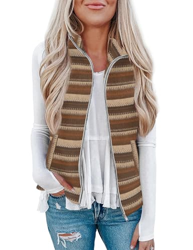 Rapbin Women's Casual Sherpa Flannel Sleeveless Fall Winter Warm Zipper