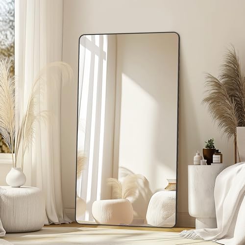Image of Delma Bathroom Vanity Mirror, Black Framed Mirror for Over Sink, 55x30 | HD glass, distortion-free for makeup and grooming, Sturdy frame, all mounting hardware, hangs horizontal or vertical