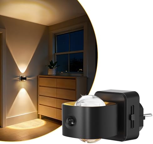 LOHAS-LED Nachtlicht Steckdose mit Bewegungsmelder und Dämmerungssensor | 180° Drehbarem Stecker, Projektor Nachtlicht Einstellbarer Helligkeit 0–150 lm, Warmweiß, Steckdosenlicht