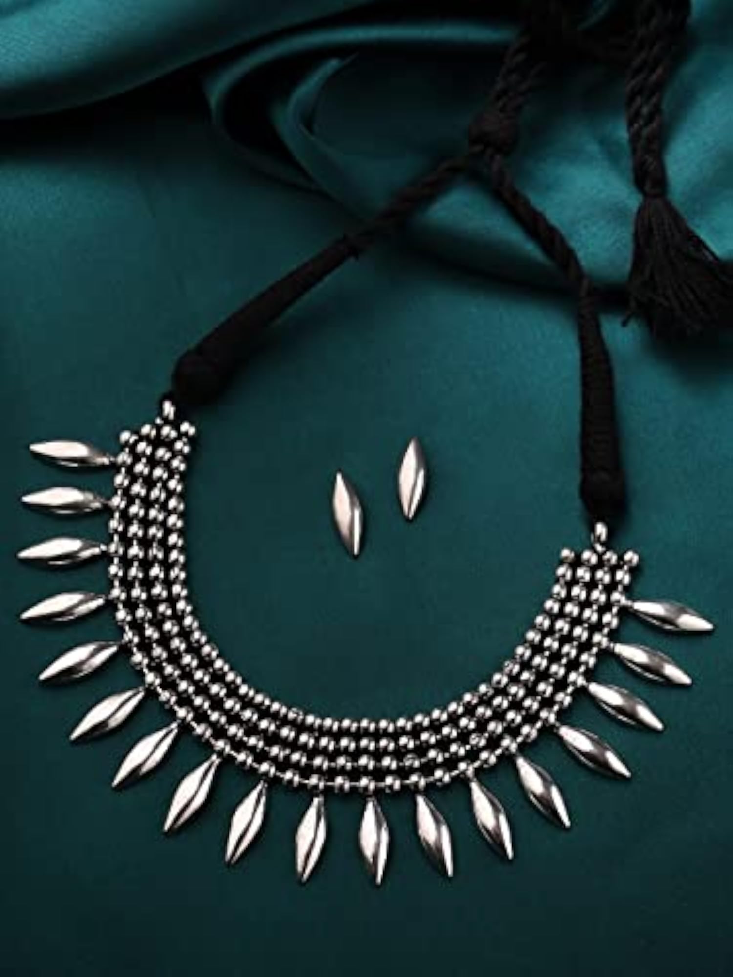 Women's Plated Geometric Choker Necklace Set, Oxidised Style