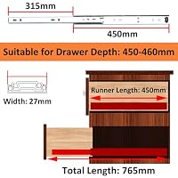 MOCNT 4 Paar (8 Stück) 450mm Schubladenführungen 27mm Nut Schubladenschienen Vollauszug Schubladenauszug Kugellager Stahl Schienen Schubladen Auszugsschienen Kabinett – Ansicht 3
