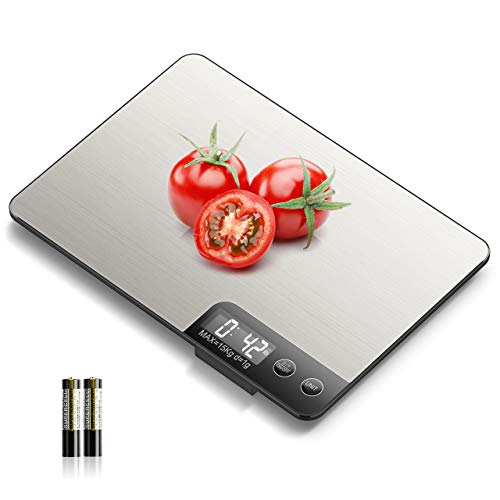 NBPOWER Küchenwaage Digital, 15KG Digitale Küchenwaage Edelstahl, Digitalwaage mit Großem LCD Display -1g Genauigkeit