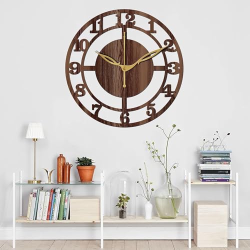 Image of SKYVILLA 12 Inch Wooden MDF Analog Wall Clock English Numerals | Silent Quartz Movement | Lightweight Without Glass Design for Home Living Room, Offices