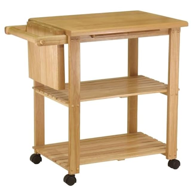 Solid Wood Kitchen Cart with Storage Features Pull Out Cutting Board, Knife Block, Shelving and Handle, Versatile Kitchen Island On Wheels for Homes-K9I540Yx