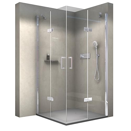 BERNSTEIN Duschkabine mit Drehtür Eckeinstieg Dusche EX809 - Nano Hebe-Senk-Mechanismus ESG-Sicherheitsglas - Duschabtrennung 90 x 90 x 195 cm