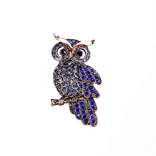 Owl Hummingbird Butterfly Dragonfly Peacock Frog Bee Zoo World Kingdom Crystal Brooch Pin for Women Girls Overcoat Sweater Decoration Jewelry-C owl