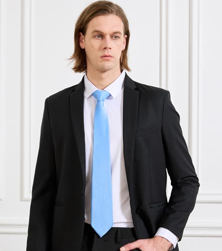 Image of KOOELLE Men's Ties Solid Pure Color Plain Neckties Formal Black Ties For Men