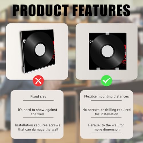 Soporte de pared para discos de vinilo acrílico transparente de 24 piezas sin taladro para LP 7