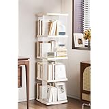 [MRG][図鑑対応] 回転式本棚 アクリル 絵本 子供 大容量 スリム くるくる本棚 ブックラック 漫画 コミックラック DVDラック 天板に物がおける おしゃれ (01.クリア(四角型), 4段(高さ135.5cm))