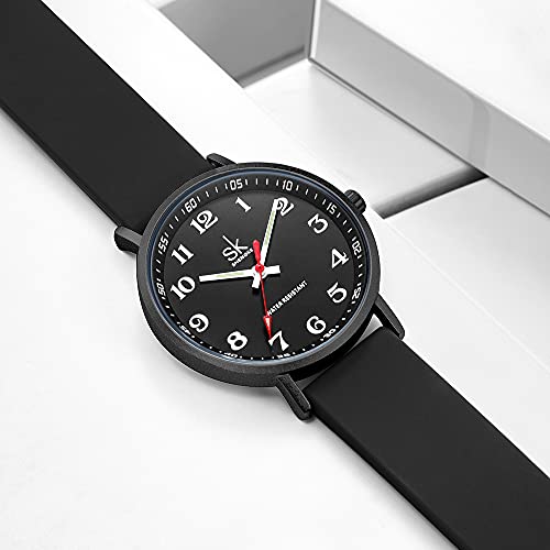 Shengke Sk Ultra Thin Fashion Sport Sweatproof Women Watch Ladies Watch With Easy Read Dial And Colorful Silicone Band(Black) #TOP6