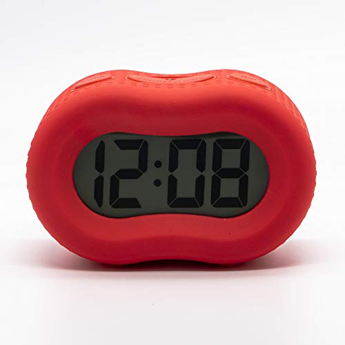 Image of Timelink Smartlight Rubber Alarm Clock with Automatic Night Light and Large Display - Easy-to-Use Digital Alarm with Snooze, Soft Rubber Case, Battery Operated, for Kids and Adults (Red)
