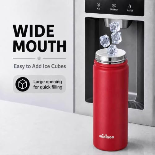 Image of Mininoo 24 oz Insulated Ceramic-Lined Water Bottle with Straw, Red