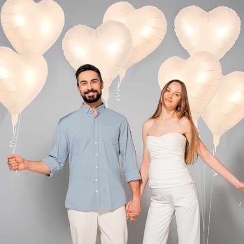 Image of 12 Pcs Beige Heart Balloons,18 Inch Heart Foil Balloons Love Balloon Valentine Balloon for Birthday Party Wedding Engagement Party Baby Shower Valentine Day Decorations