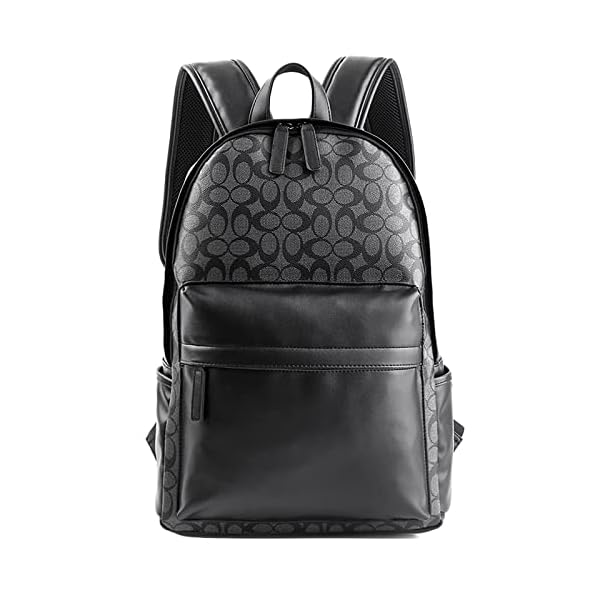 Leather Laptop Backpack for Men Women, School College Bookbag Casual Travel Daypack (Black)