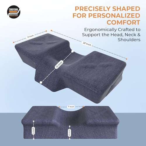 Image of CareFoam Anatomic Memory Foam Pillow | Ergonomic Contour Design | Cervical Neck Support for Sleeping | Comfort | Orthopedic Pillow with 2-Year Warranty | Standard Size | Blue Melange Washable Cover