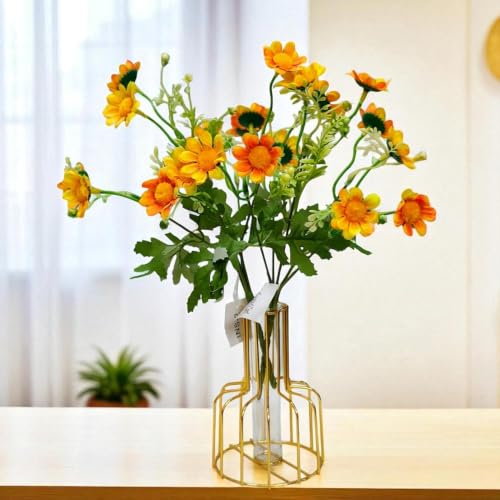Image of CURATED CART Artificial Daisy Flowers - 1 Bunch of Small Flowers, 30 cm Tall with 10 Flower Heads per Stem - UV Resistant Plastic Plants for Indoor & Outdoor Use - Home, Garden (No Vase)