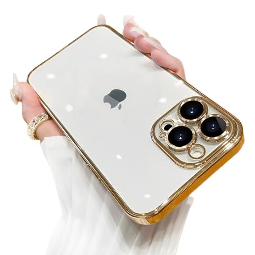Image of VONZEE TPU Transparent Case Compatible With Iphone 12 Pro Max (6.7 Inch), Luxury Electroplated Soft Edge Bumper Case, Full Camera Protection & Shockproof Case Cover (Gold), Gold