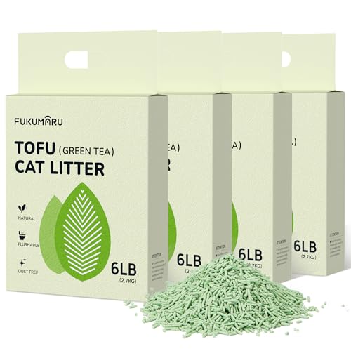 FUKUMARU Arena de Tofu para Gatos 10.8kg - Arena aglomerante para Gatos, Control de Olores con Aroma de Té Verde, Libre de Polvo y fácil de aglomerar, Desechable en el Inodoro