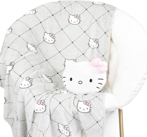 Image of Jay Franco Hello Kitty Nogginz Set - 40 x 50 Inch Lightweight Travel Throw Blanket & Pillow - Super Soft Pink Bow 2 Piece Bedding Set
