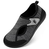 JOINFREE Walking Shoes for Men Wide Toe Box Slip-on Casual House Sneakers Adjusatable, Zero Drop Non Slip Diabetic Shoes Comfortable for Swollen Feet, Edema, Arthritis & Elderly Black Grey Size 11