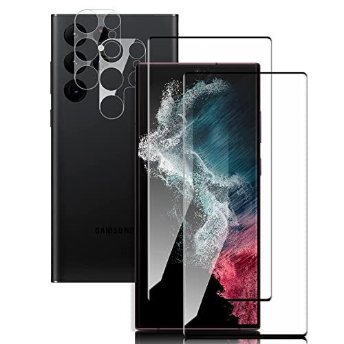 Schutzfolie für Panzerglas für Samsung Galaxy S22 Ultra Fingerabdruck-ID Unterstützen Folie mit Kameraschutz - 2&2 Stück 9H Härte Gehärtetem Glas HD Clear Displayschutz Glas für Samsung S22 Ultra