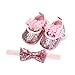 Zukmuk Kleinkind Baby Mädchen Flat Solid 2 Stück Neugeborene Prinzessin Teppich Pailletten Schuhe + Blume Anti Rutsch Stirnband Taufe Hochzeit Party Outfit (Rosa, 0-6 Monate)