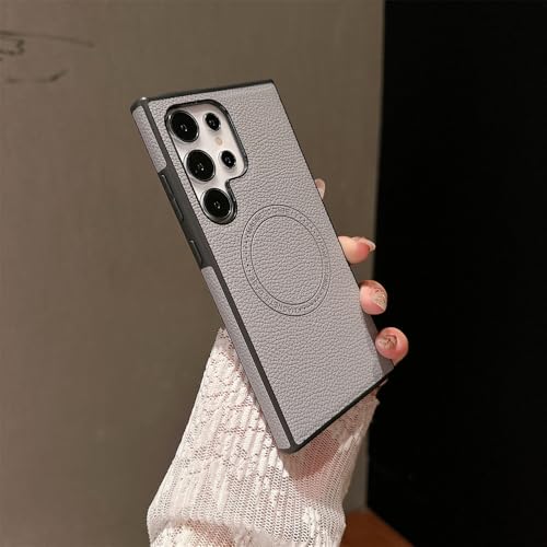 Étui de téléphone à motif de litchi de luxe gris élégant pour Samsung Galaxy S24 Ultra antichoc