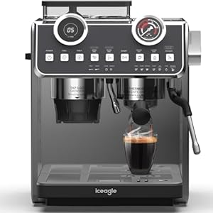 iceagle Macchina per caffè espresso EM653, 2200 W, con ugello professionale per schiumalatte, macchina da caffè con 2 sistemi di riscaldamento, pompa a pressione da 20 bar, 2,7 litri