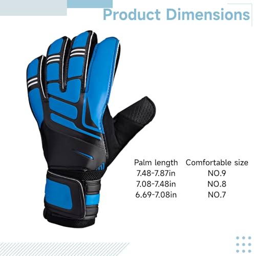 Blue Goalkeeper Gloves with Finger Protection, Double-Layer Wrist Support, Non-Slip Latex Grip, Breathable Materials, Size 8 for Youth Players