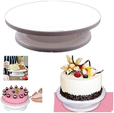Flybloom White Plastic Cake Plate Rotatable Cake Stand Cake Turntable Cake Decorating Turntable for Baking Pastry Silk Flower Frosting Cake Accessories