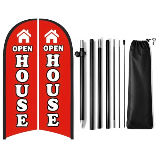 Open House Flag for Businesses 9.18FT Double-Sided Open House Signs for Real Estate with Pole Kit & Ground Stake