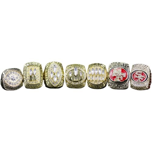 TREASURE FOOTBALL CHAMPIONSHIP RING 49ER 1981 84 88 89 94 12 19 7-TIMES SET & LUXURY BLACK BOX LEGEND VICTORIOUS RARE SPORTS FAN GIFT SERIES - HOLIDAY SHOW COLLECT