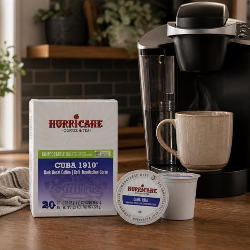 Image of Hurricane Coffee & Tea Cuba 1910, Compostable Coffee Pods, 80 Ct | K-Cup Keurig Compatible Coffee Pods, Dark Roast Coffee, Patented Design For Fuller Flavor