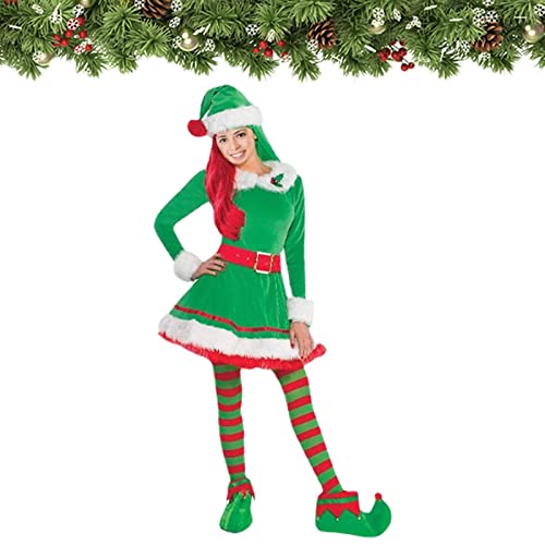 Trajes Sexy Elf Feminino, Vestido Cosplay Halloween, Vestidos clássicos de impressão 3D verde vermel