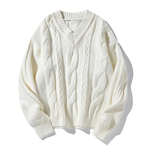 Bciopll Men's Round Neck Twistsed Sweater Lazy Style Knitwear Loose Casual Solid Sweater