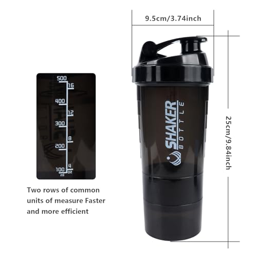 VECH Protein Shaker Bottle,GYM Shaker Cup for Protein Shakes, 16oz Shake Bottle with Shaker Ball and Storage Compartment,Leak-Proof,BPA Free (Black) - Image 5