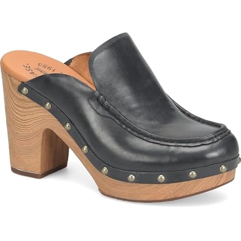 KORK-EASE Women's Spencer Clog - Riveted Trim, Faux Wood Heel (Black, 9M US) Cover