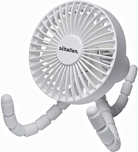 Image of MP Essentials Rechargeable 4 Way Portable Lightweight Fan for Pram Fan, Car Seat, Desk, Office, Travel Fans & Clip on, Handheld, Tripod & Phone Holder (White)